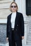Women's Velvet Denim Collared Long Sleeve Blazer Jacket with Pocket Flaps - Black - 3