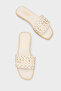 Women's Short Heeled Slippers with Metal Look Accessories and Single Strap - 2