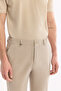 Men's Beige Elastic Waist Viscose Blended Elastane Slim Fit Chino Trousers A61Y3212 - 5