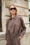 Women's Crush Cupra Collared Zippered Long Sleeve Waist Pleated Coat - Brown - 3