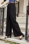 Women's Stretchy Velvet High Waist Pleated Palazzo with Pockets (Belt Included) Trousers-Black - 3