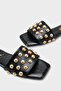 Women's Short Heeled Slippers with Metal Look Accessories and Single Strap - 3