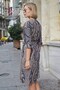 Women's Patterned V-Neck Side Pocket Capri Sleeve Dress-Navy Blue Shawl - 6