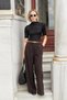 Women's Half Fisherman Shoulder Side Pleated Above Elbow Sleeve Blouse-Black