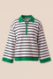 Women's Striped Polo Collar Zipper Detailed Contrast Spanish Sleeve Knitwear Sweater - 5