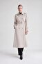 Apoletli Faux Leather Trench Coat Stone