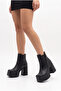 Women's Special Design Platform Heeled Black Boots with Cross Zipper - 7