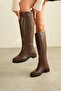 Women's Poter Flat Sole Boots - Brown-Leather