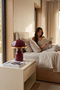 Luna Golden Lampshade with Burgundy Metal Body - 25 cm - Living Room Lighting - Decorative Table Lamp - 7