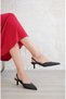 Women's Menson Thin Short Heeled Shoes - Black-Leather - 4