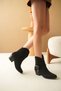 Women's Lola Belt Detail Short Heeled Black Suede Bucket - Black - 2