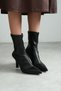 Women's Lopez Stretch Material Pointed Toe Heeled Boots - black-leather - 3