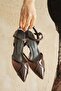 Women's Tesar Tulle Detailed Low Heel Shoes - Brown-Patent Leather - 2