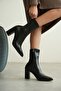 Women's Enjoy Thick Heeled Stretch Boots - Black-Leather - 3