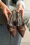 Women's Paris Thin Heeled Shoes - Brown-Suede - 2