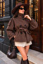 Women's Stand Collar Tie-Down Button Detailed Short Cashmere Coat - 3