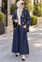 Women's Floral Patterned Oversize Jacket and Wide Leg Trousers Denim Hijab Set 3230 Navy Blue - Premium Series - 2