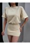 Crew Neck Mini Dress with Waist Tie - 3