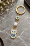 Metal Keychain with White Cat, Lucky Keychain, Metal Evil Eye Keychain Bag Accessory