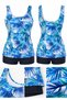 Strappy Patterned Shorts Swimsuit Turquoise - 4