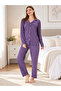 Women's Milan Fabric Purple Polka Dot Shirt Collar Button-Down Long Sleeve Winter Pajamas Set