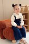 Ruffled Shirt Denim Overalls 2-Piece Set Navy Blue - 3