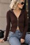 Hooded Double-Way Zipper Detailed Blouse - Thin Cardigan - Brown - L - St00644-Brown-L