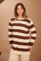 Women's Crew Neck Front Buttoned Striped Patterned 2-Piece Knitwear Hijab Set 8412 - 7