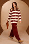 Women's Crew Neck Front Buttoned Striped Patterned 2-Piece Knitwear Hijab Set 8412 - 3
