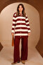 Women's Crew Neck Front Buttoned Striped Patterned 2-Piece Knitwear Hijab Set 8412