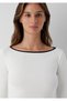 Ribbed Kayık Yakalı Ecru T-Shirt Fitted / Bodycon Cut 1614137-70057 - 5