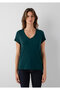 V-Neck Green Basic Viscose T-Shirt Regular Fit / Normal Cut 167714-71929 - 3