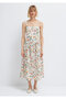 Floral Printed Square Neck Ecru Midi Dress 1310878-91526 - 4