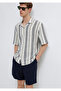 Short Sleeve Striped Ecru Shirt Loose Fit / Relaxed Fit 0211951-91539 - 2