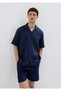 Short Sleeve Navy Blue Muslin Shirt Regular Fit / Normal Cut 0211532-70497
