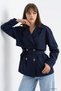 Apolet Detailed Lined Navy Blue Short Trench Coat