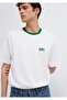 Logo Printed White T-Shirt with Piping Detail Loose Fit / Comfortable Loose Cut 0613557-620 - 2