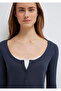 Long Sleeve Navy Blue Cropped T-Shirt Fitted / Bodycon Cut 1613753-70726 - 7