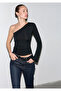 One-Shoulder Black Long Sleeve T-Shirt Fitted / Bodycon Cut 1614034-900 - 3