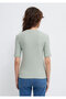 V-Neck Green Knitted T-Shirt Fitted / Bodycon Cut 1613761-70113 - 6