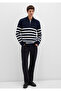 Semi-Zip Striped Navy Blue Sweater Slim Fit / Slim Fit 0710131-70490 - 2