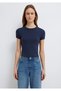 Navy Blue Basic Crop T-Shirt Crop / Short Cut 1600814-85315 - 3