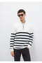 Semi-Zip Striped White Sweater Slim Fit / Slim Fit 0710131 -70057 - 2