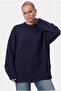 Women's Homy Soft Crew Neck Navy Blue Oversize Knitwear Sweater - 4