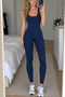 Navy Blue Women's Shaping / Sculpting Stretch Fabric Backless Skinny Leg Thick Strap Jumpsuit - 2
