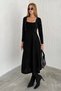 Women's Square Collar Pearl Detailed Lycra Dress Nbk2201 - 3