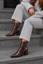 Women's Croco Brown Pointed Toe Thick Heel Side Zipper Heeled Boots - 5