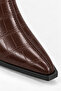 Women's Croco Brown Pointed Toe Thick Heel Side Zipper Heeled Boots - 3