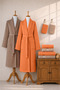 Eldy 8 Piece Striped Bathrobe Family Set 100% Cotton Certified Bathrobe Set Dowry Set -Orange Beige - 8