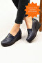 Women's Navy Blue Genuine Leather Orthopedic Shoes